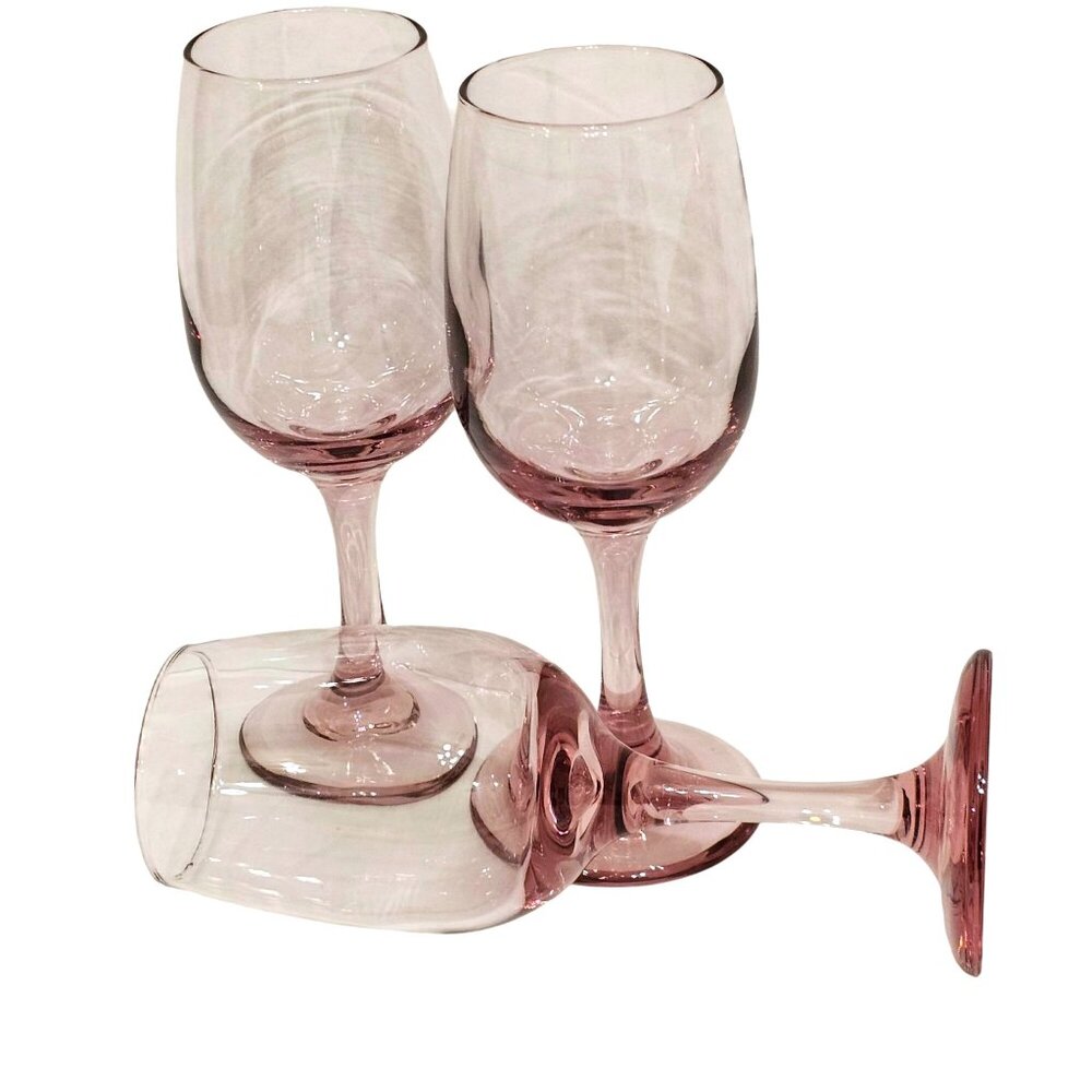 3 Libbey Blush Pink Wine Glasses 7" millennial pink romantic pastel 90s stemware - Picture 2 of 6